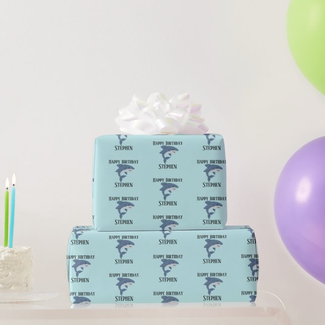 Papier Cadeau Requin bleu mignon personnalisé (Cadeaux de fête)