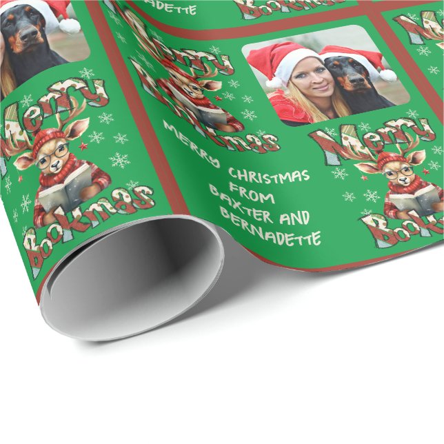 Papier Cadeau Réserver Thème de Noël Photo ou Logo Sentiment (Coin rond)