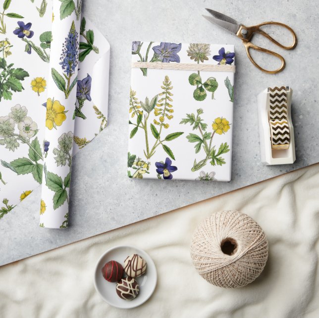 Papier Cadeau Ressort Fleur sauvage jaune et violet Floral (Artisanat)