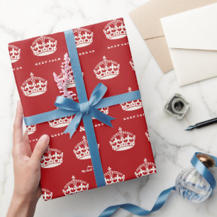Papier Cadeau Restez calme et joyeux sur Royal Crown Funny Holid
