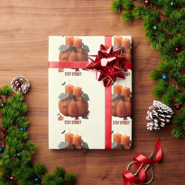 Papier Cadeau Restez Citrouille Éffrayant avec des bougies (Cadeau de vacances)