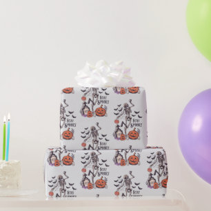 Papier Cadeau Restez Spooky Cimetière Squelette Gris Halloween