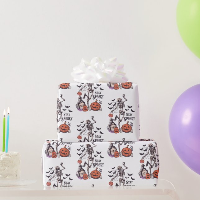 Papier Cadeau Restez squelette de cimetière effrayant blanc Hall (Cadeaux de fête)