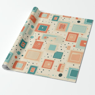 Papier Cadeau Résumé Abstrait Carré Bleu Sarcelle Orange Milieu