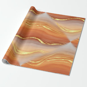 Papier Cadeau Résumé Abstrait Marbre Or Terracotta en Aquarelle