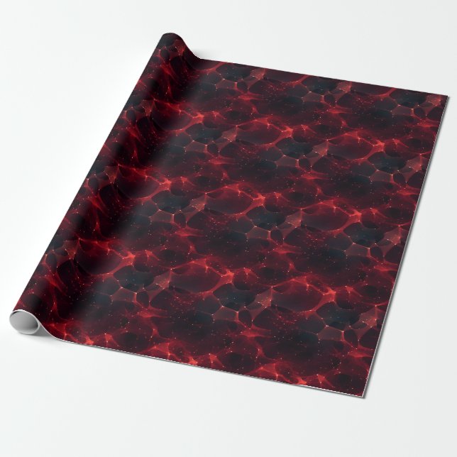 Papier Cadeau Résumé abstrait rouge sur noir  (Déroulé)