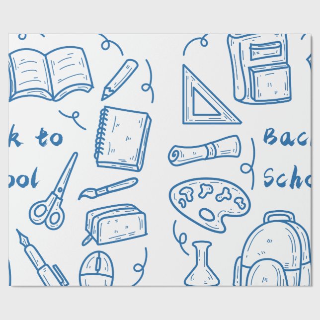 Papier Cadeau Retiré à la main dans le bleu du doodle de l'école (Couture)