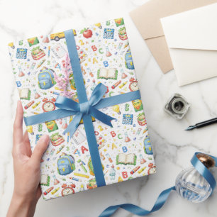 Papier Cadeau Retour à l'école amusant – Motif aquarelle pour en