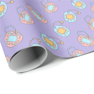 Papier Cadeau Retour aux années 90 - Jouet Tamagotchi coloré Y2K