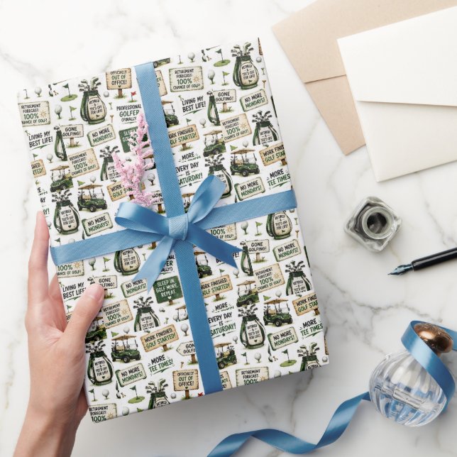 Papier Cadeau Retraite de golf avec mot drôle  (Cadeaux)