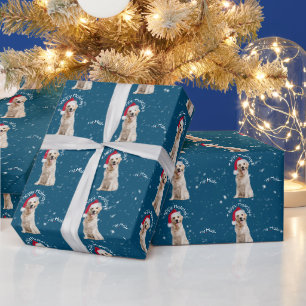 Papier Cadeau Retriever d'or de Noël dans les flocons de neige