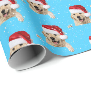 Papier Cadeau Retriever doré et chapeau de Père Noël