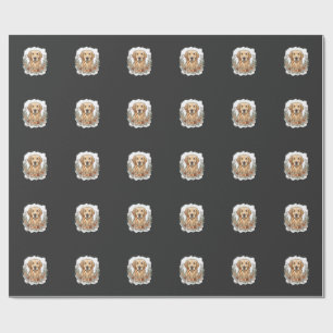 Papier Cadeau Retriever doré floral sublimation