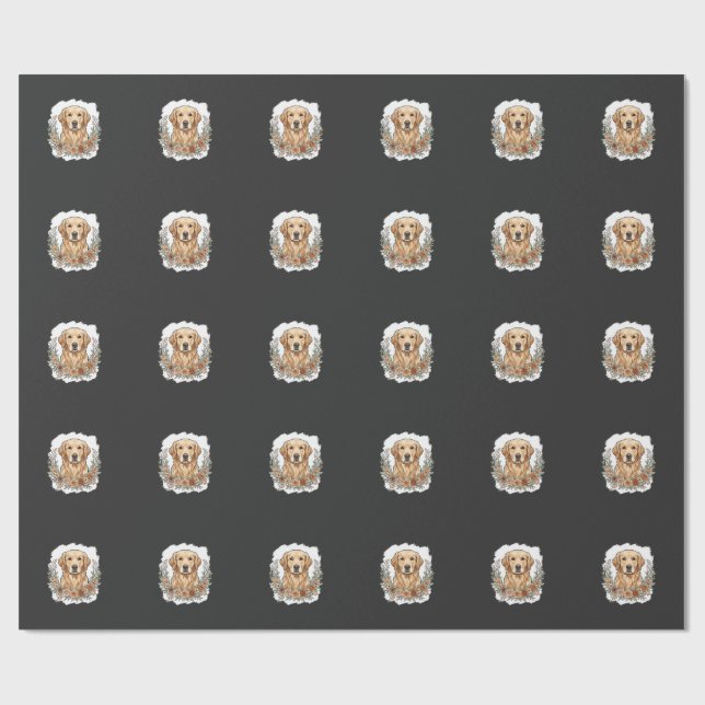 Papier Cadeau Retriever doré floral sublimation (Plat)
