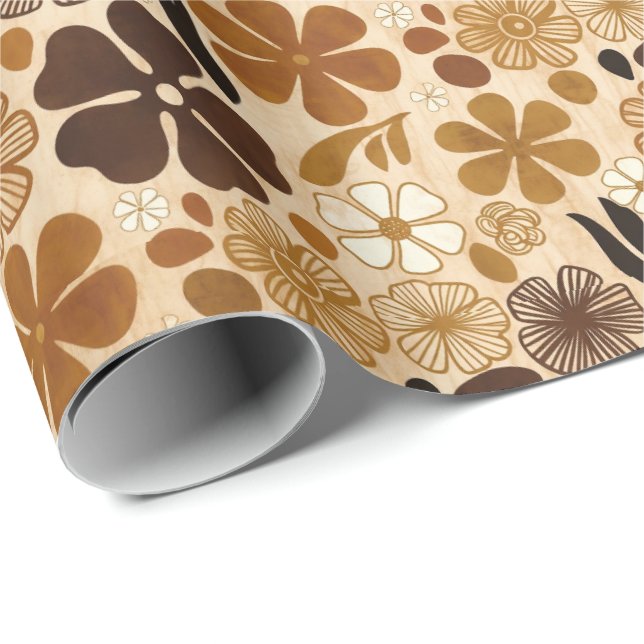 Papier Cadeau Retro 1970s Floral Graphic (Coin rond)