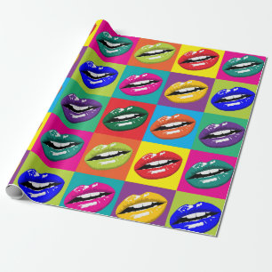 Papier Cadeau Retro 60s Lips Pop Culture Art Déco Cadeau