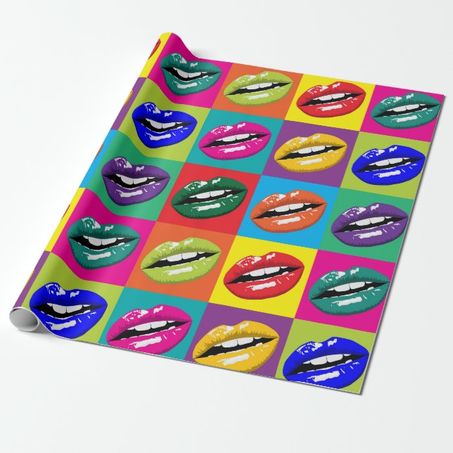 Papier Cadeau Retro 60s Lips Pop Culture Art Déco Cadeau (Déroulé)