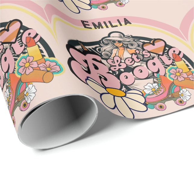 Papier Cadeau Retro 70s Boogie Disco Danse Enterrement de Vie de (Coin rond)