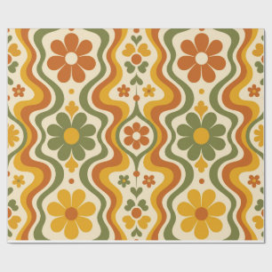 Papier Cadeau Retro 70s Floral Wrapping Paper Pattern