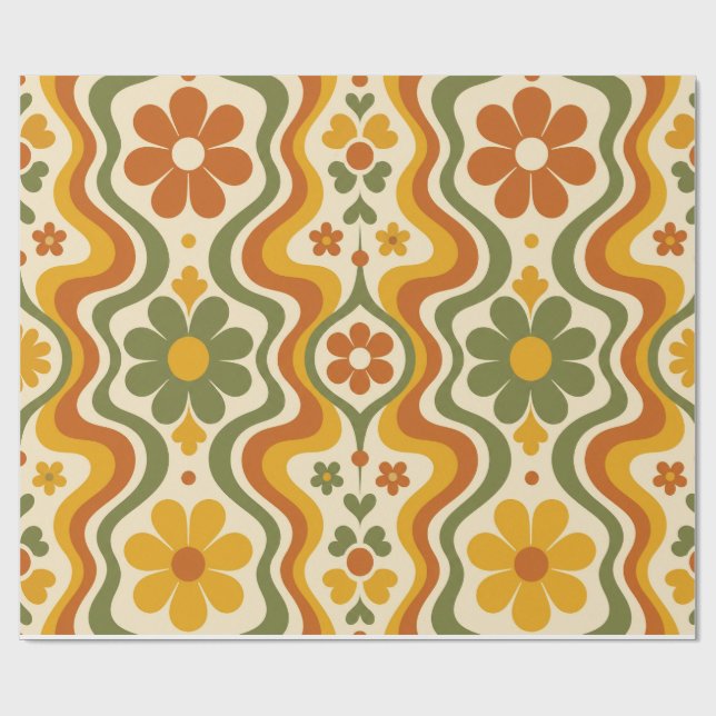 Papier Cadeau  Retro 70s Floral Wrapping Paper Pattern (Plat)