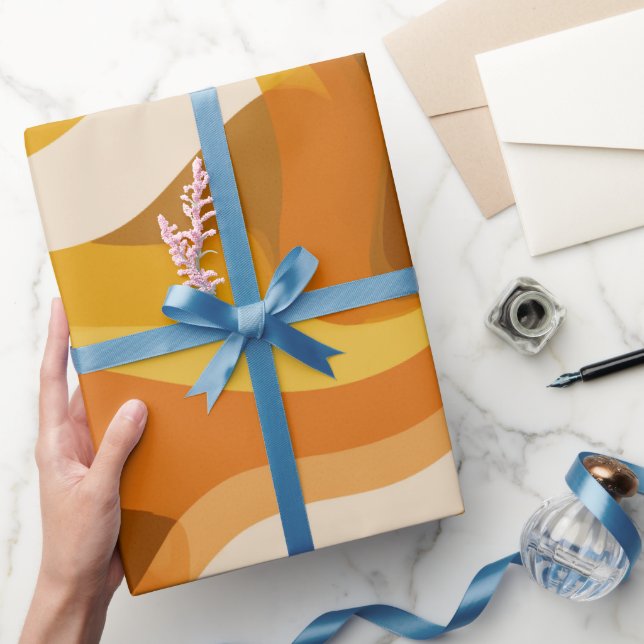 Papier Cadeau Retro 70s Orange Mustard Wave Abstract Pattern (Cadeaux)