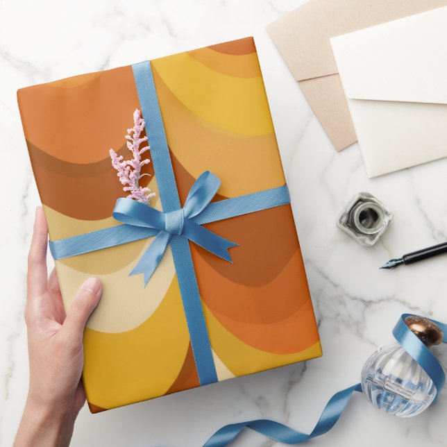 Papier Cadeau Retro 70s Orange Mustard Wave Abstract Pattern (Cadeaux)
