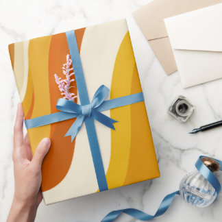 Papier Cadeau Retro 70s Orange Mustard Wave Abstract Pattern