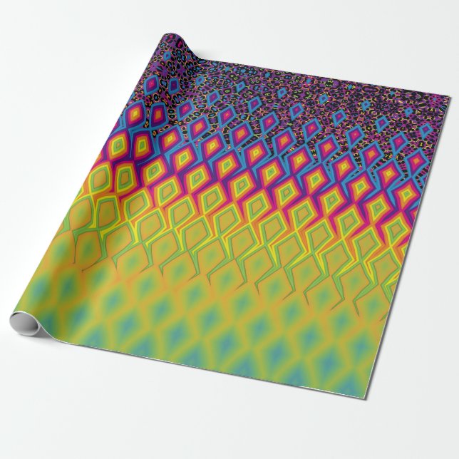 Papier Cadeau Retro 90s Vibrant Neon couleur Motif Abstrait (Déroulé)