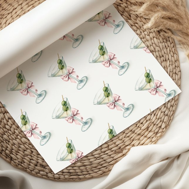Papier Cadeau Retro A Tini One Martini Pink Bow Girl Baby Shower (Créateur téléchargé)