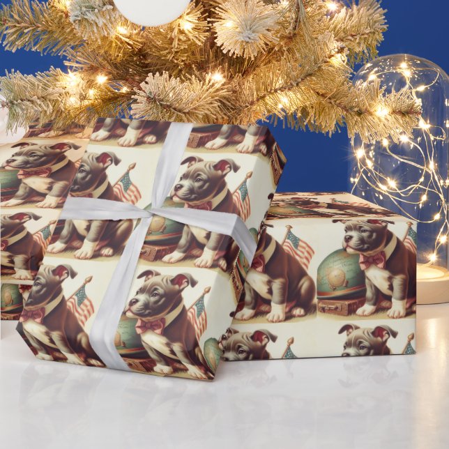 Papier Cadeau Retro American Pit Bull Terrier Peinture (Vacances)