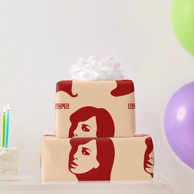 Papier Cadeau Rétro années 1960 minimaliste femme Illustration A (Créateur téléchargé)