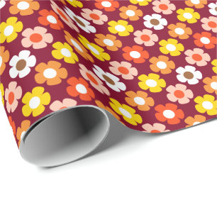 Papier Cadeau Retro Automne Fleurs d'automne Motif Bourgogne
