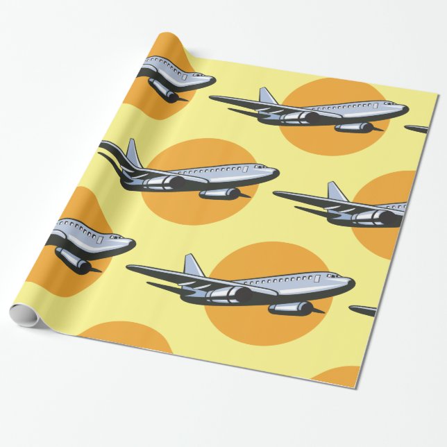 Papier Cadeau Retro Avion Vintage Jet Voyage Design (Déroulé)