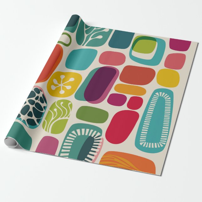 Papier Cadeau Retro background, illustrationmid,century,modern,p (Déroulé)