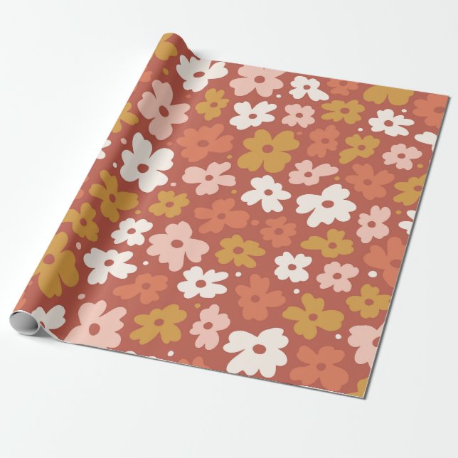 Papier Cadeau Rétro Boho Floral Ditsy (Déroulé)