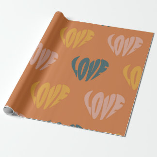 Papier Cadeau Rétro Boho Groovy Cœur d'Amour