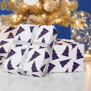 Papier Cadeau Retro Bold À damiers Motif d'arbre de Noël