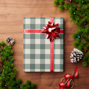 Papier Cadeau Retro Buffalo Plaid Tartan Motif Forest Green