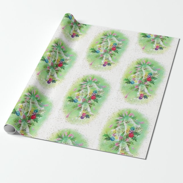 Papier Cadeau Retro Christmas Bells Pastel Motif (Déroulé)