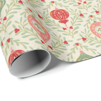 Papier Cadeau Retro Christmas Ornament Pink, Red, Green Paper