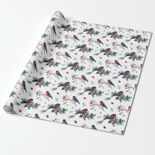 Papier Cadeau RETRO Classic Pine Cône Branche Oiseaux de Noël
