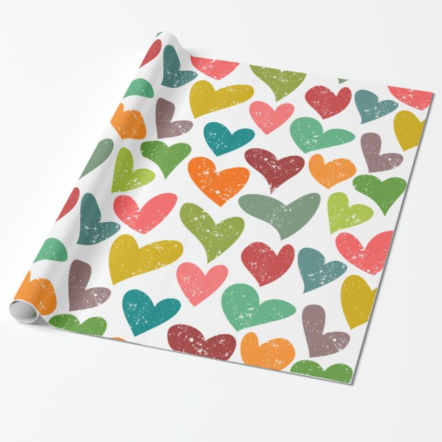 Papier Cadeau Retro Colorful Super Valentine Coeurs Motif (Déroulé)