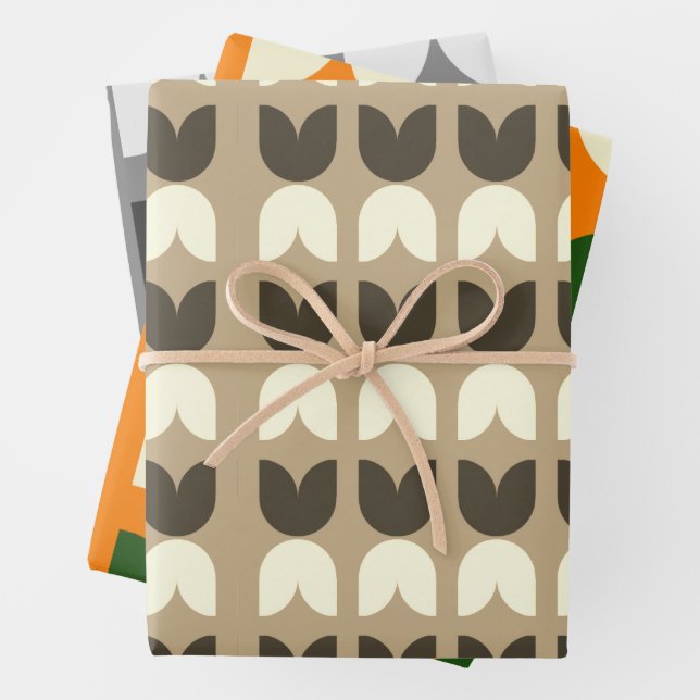 Papier Cadeau Rétro Couleurs d'Automne Tulipe (En situation)