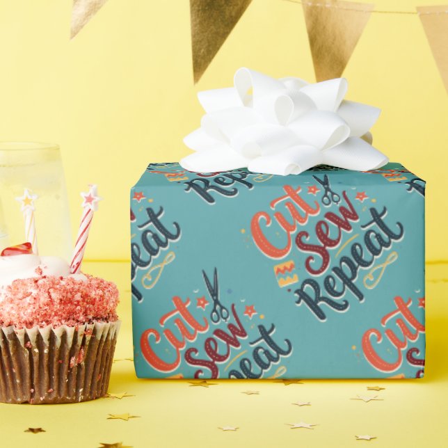 Papier Cadeau Rétro "Couper Coudre Répéter" Conception pour Amat (Fête d'anniversaire)
