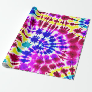 Papier Cadeau Retro Cravate teint Look en rose, blues, jaunes