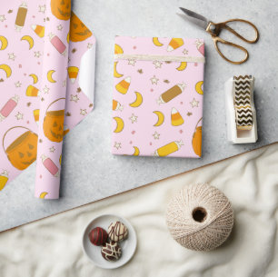 Papier Cadeau Retro Cute Halloween Party rose