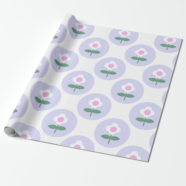 Papier Cadeau Retro Daisy Purple Ado Anniversaire Fête des mères (Déroulé)