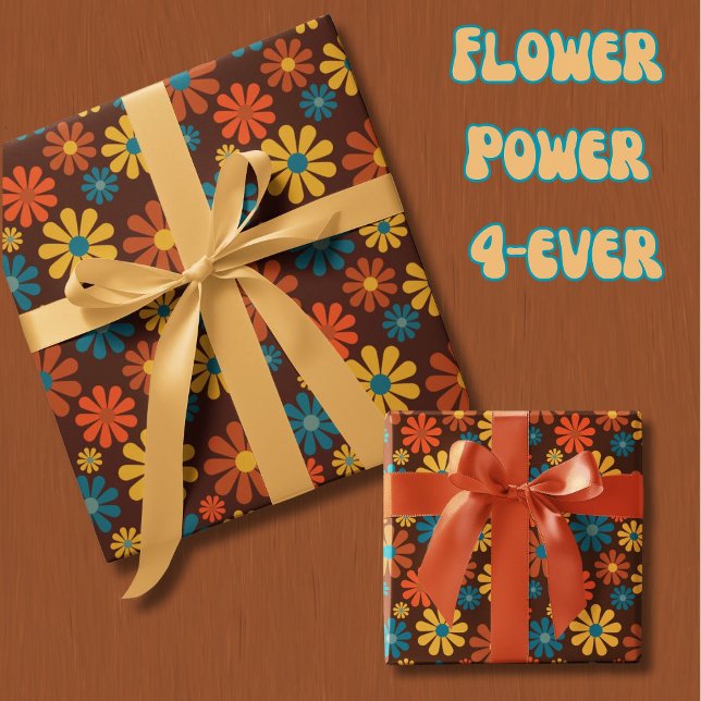 Papier Cadeau Retro Flower Power 1960 (1960's flower power in those iconic retro colors. Way to wrap. )