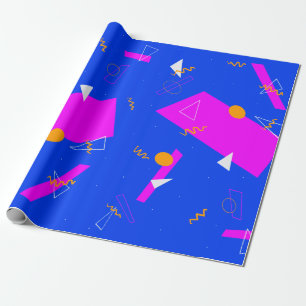 Papier Cadeau Retro géométrique 80s 90s Bleu et néon