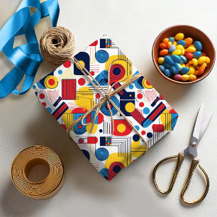 Papier Cadeau Retro Géométrique Abstrait Pat#10 Navy Red ID1067